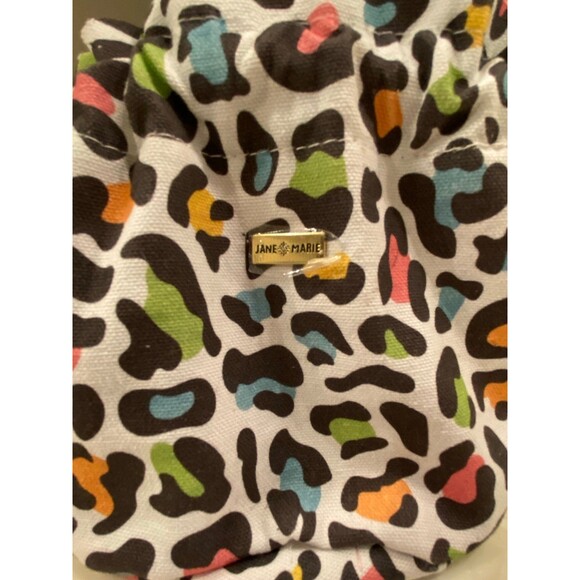 Jane Marie Makeup Organizer Canvas Bag w/ Pull tie in Rainbow Leopard Print - Picture 2 of 10